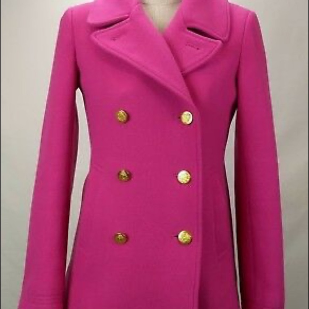 J Crew Bright Pink Stadium Coat